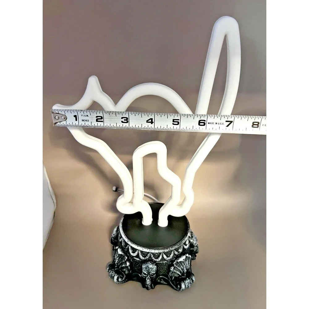 Halloween Spooky Cat Neon Lamp Desk Light Green Battery Operated Party Decor EUC